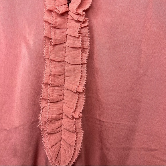 CHICO'S XL Ruffle Tie Neck Pullover Satin Blouse Burnished Rose Work Romantic - Picture 10 of 14